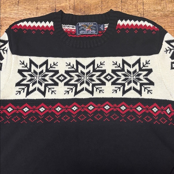 American Living  Knit Sweater Size Small Cotton Men Black Snowflake (4) - Picture 2 of 8